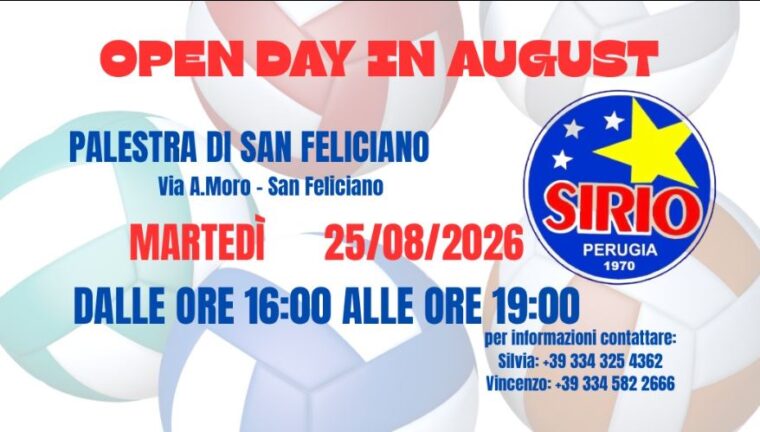 OPEN DAY DI PALLAVOLO -25 AGOSTO 2026PALESTRA DI SAN FELICIANO